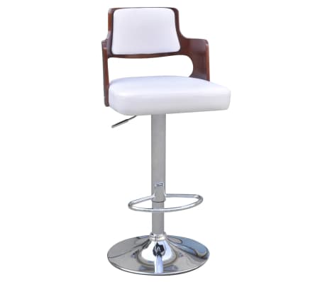 vidaXL Baro taburetės, 4vnt., baltos, lenkta mediena ir dirbtinė oda