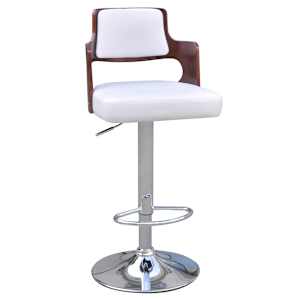 vidaXL Baro taburetės, 4vnt., baltos, lenkta mediena ir dirbtinė oda