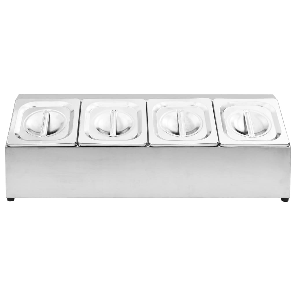 vidaXL Gastronorm Container Holder with 4 GN 1/6 Pan Stainless Steel