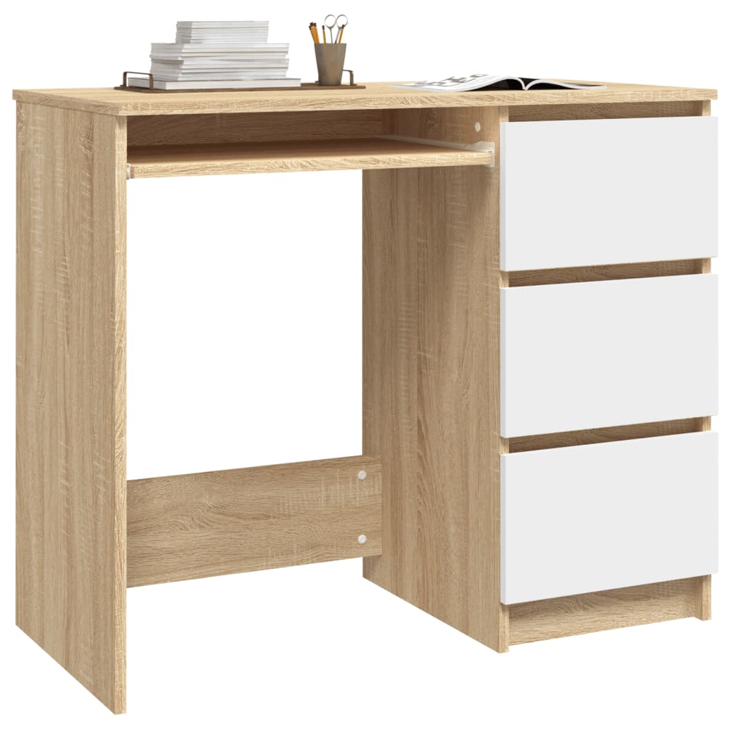 

vidaXL Bureau 90x45x76 cm spaanplaat wit en sonoma eikenkleurig