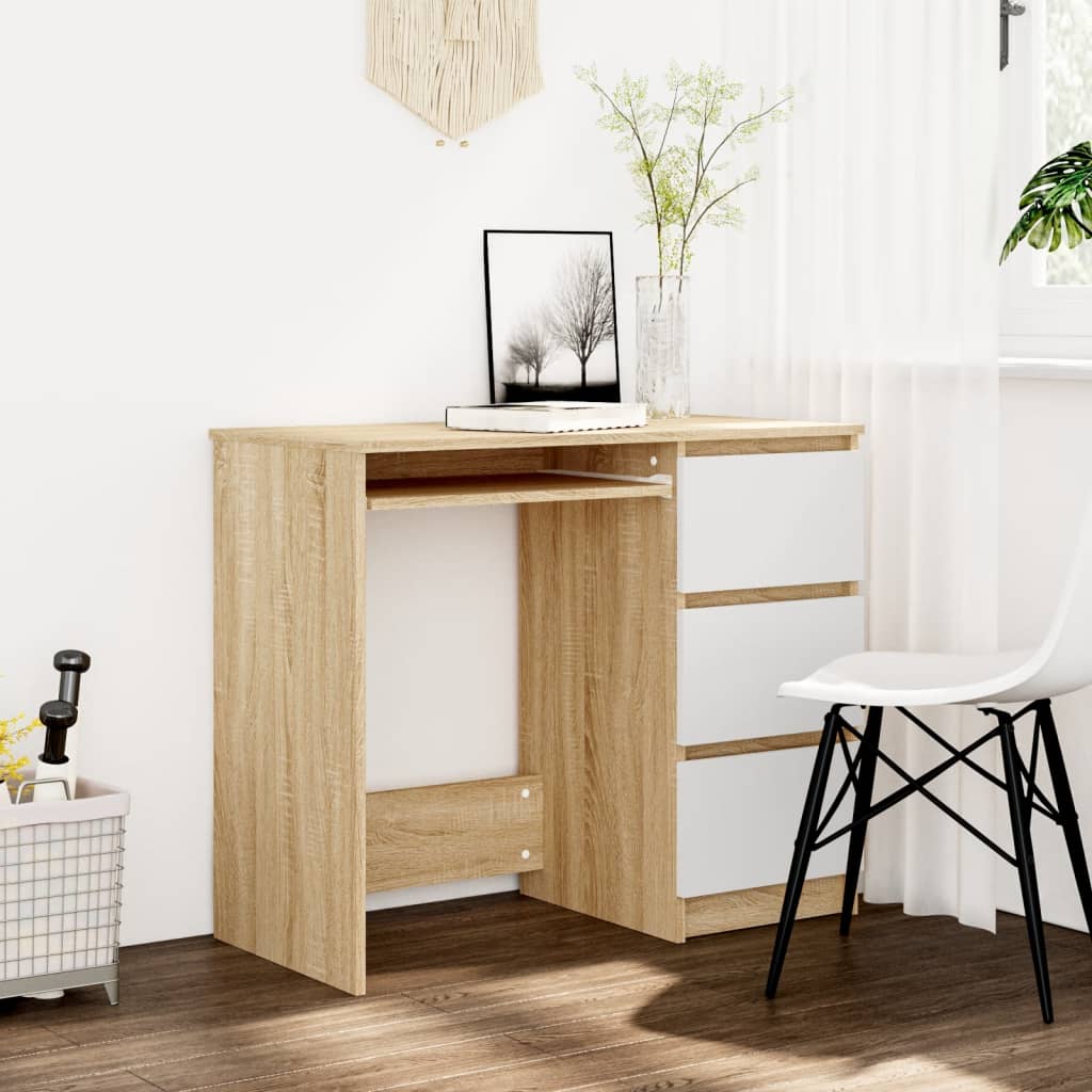 Schreibtisch Weiß und Sonoma-Eiche 90x45x76 cm Holzwerkstoff kaufen