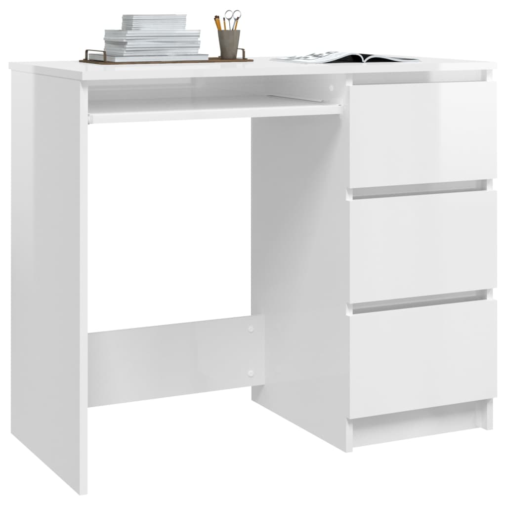  Písací stôl, lesklý biely 90x45x76 cm, drevotrieska