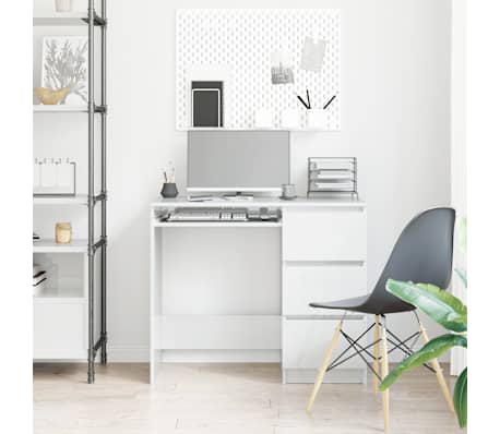 vidaXL Bureau Blanc brillant 90x45x76 cm Bois d&rsquo;ing&eacute;nierie