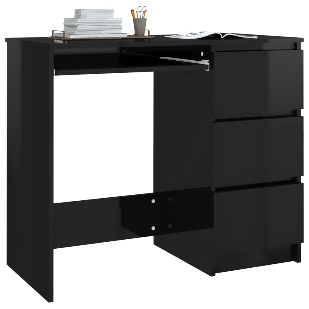 vidaXL Desk High Gloss Black 90x45x76 cm Engineered Wood