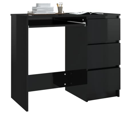 vidaXL Desk High Gloss Black 90x45x76 cm Engineered Wood