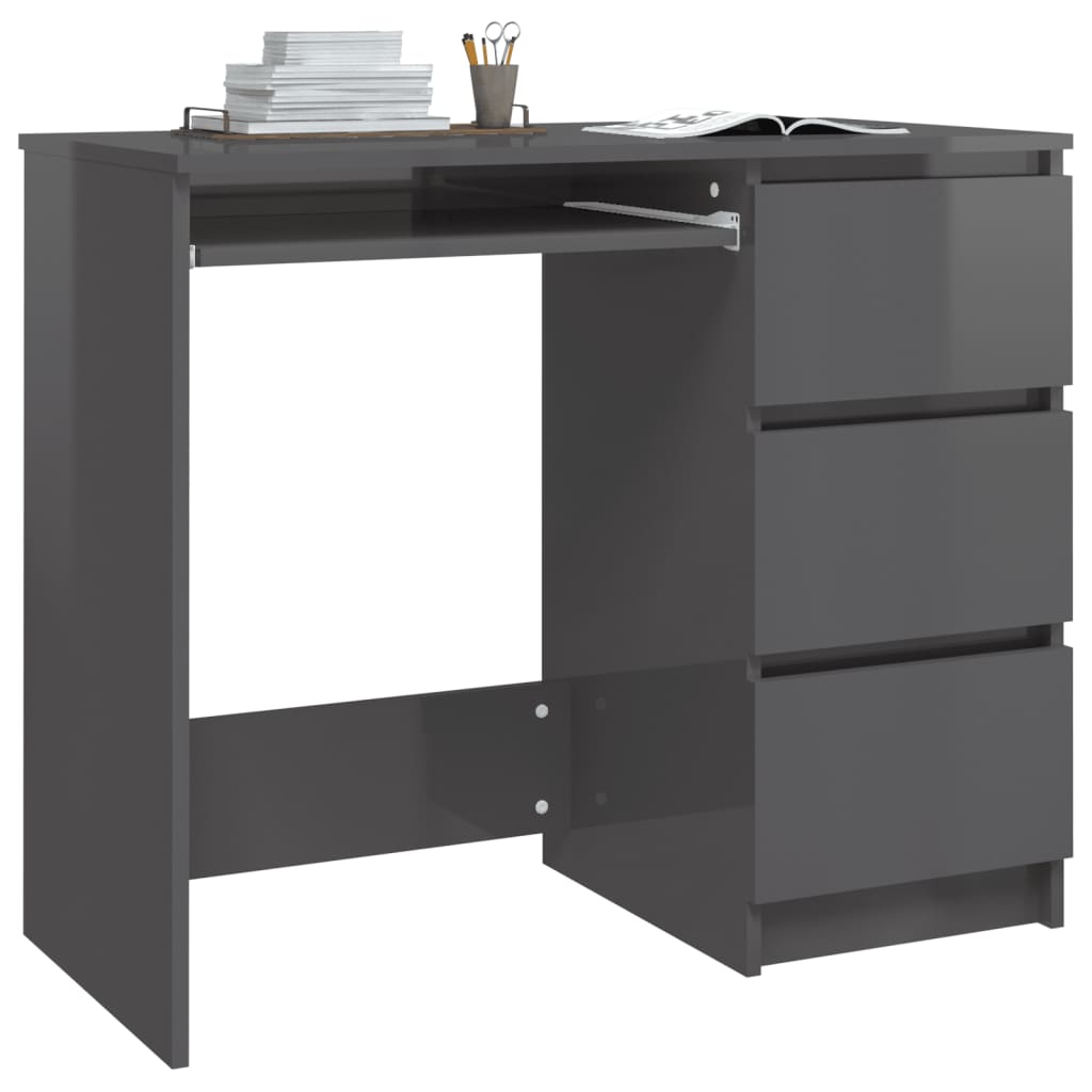 

vidaXL Bureau 90x45x76 cm spaanplaat hoogglans grijs