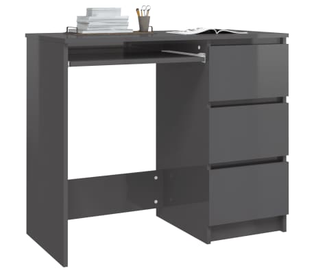 801381 vidaXL Desk High Gloss Grey 90x45x76 cm Chipboard