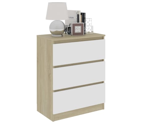 vidaXL サイドボード ホワイト＆ソノマオーク 60x33.5x76cm パーティクルボード