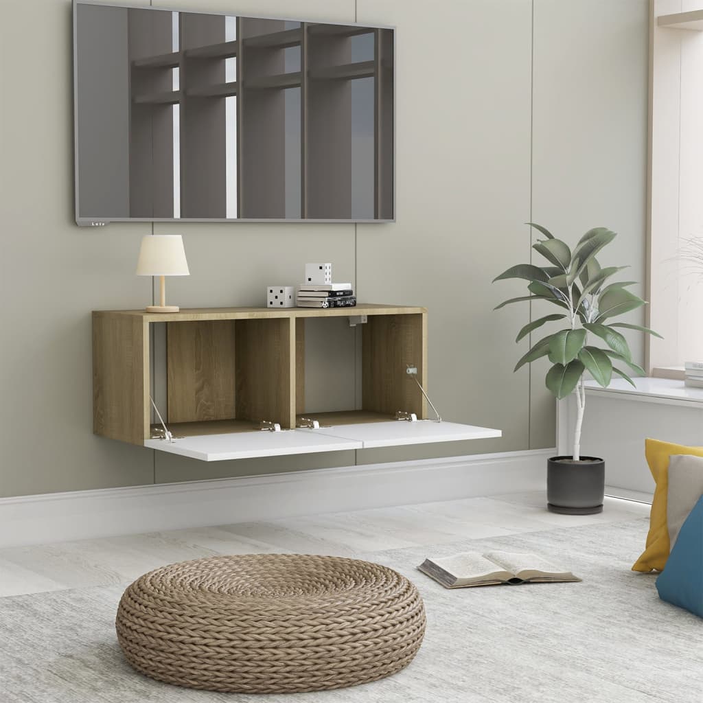 

vidaXL Tv-meubel 80x30x30 cm spaanplaat wit en sonoma eikenkleurig