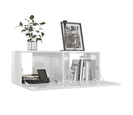 vidaXL TV-benk høyglans hvit 80x30x30 cm konstruert tre