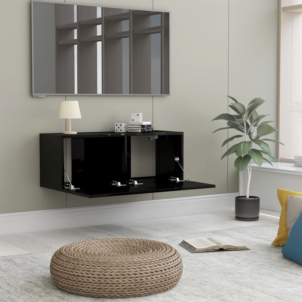 801479 vidaXL TV Cabinet High Gloss Black 80x30x30 cm Chipboard