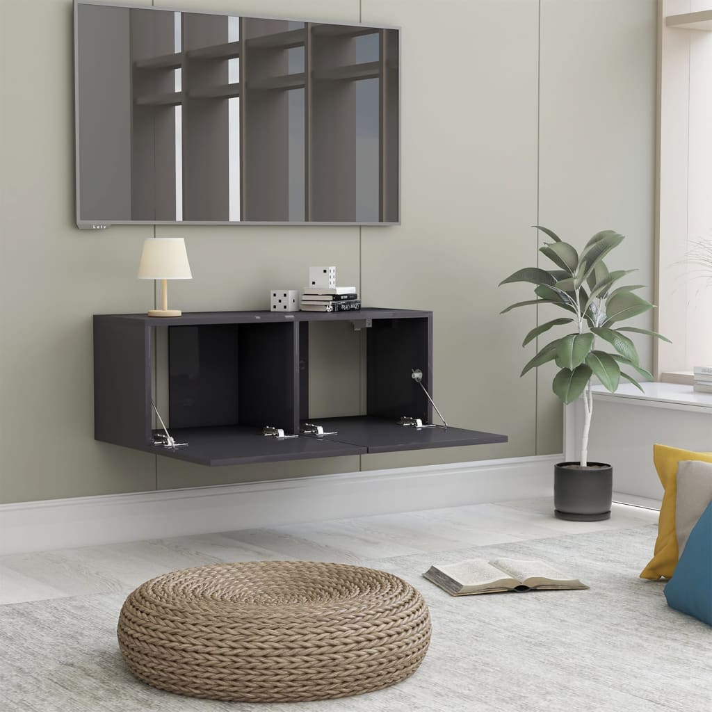 vidaXL TV Cabinet High Gloss Grey 80x30x30 cm Engineered Wood