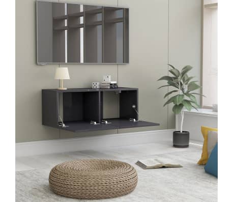 vidaXL TV Cabinet High Gloss Grey 80x30x30 cm Engineered Wood