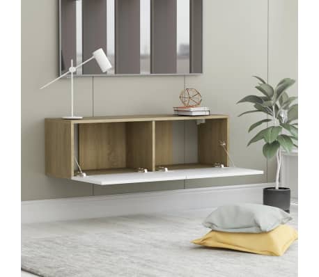 vidaXL TV Cabinet White and Sonoma Oak 100x30x30 cm Engineered Wood