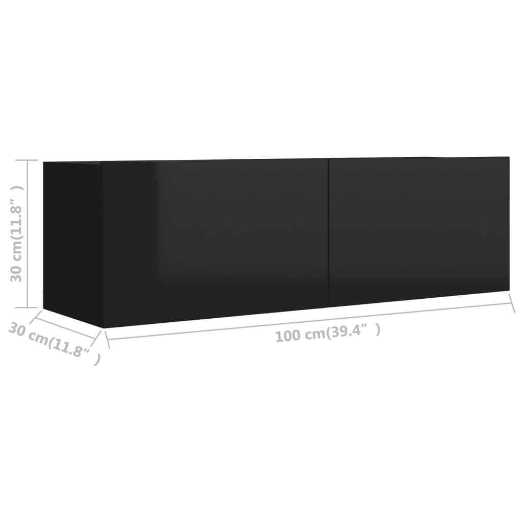 Meuble TV Noir brillant 100x30x30 cm Aggloméré | meublestv.fr 10