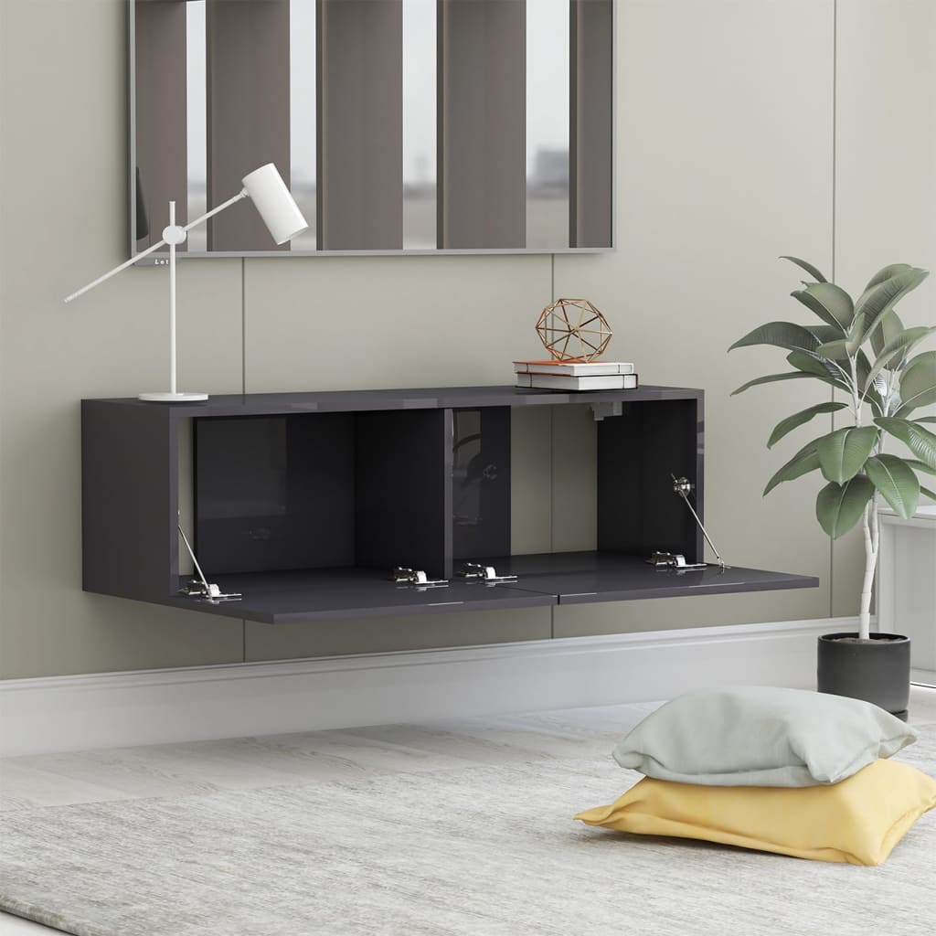 Meuble TV Gris brillant 100x30x30 cm Aggloméré | meublestv.fr 4