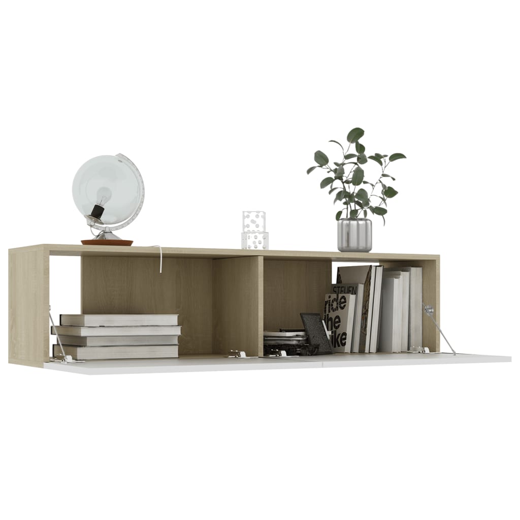 vidaXL Mueble para TV madera contrachapada blanco y roble 120x30x30 cm