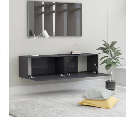 vidaXL TV Cabinet High Gloss Grey 120x30x30 cm Engineered Wood