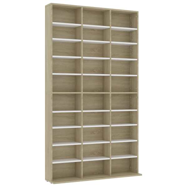 vidaXL CD-kapp, valge ja Sonoma tamm, 102 x 23 x 177,5 cm, tehispuit