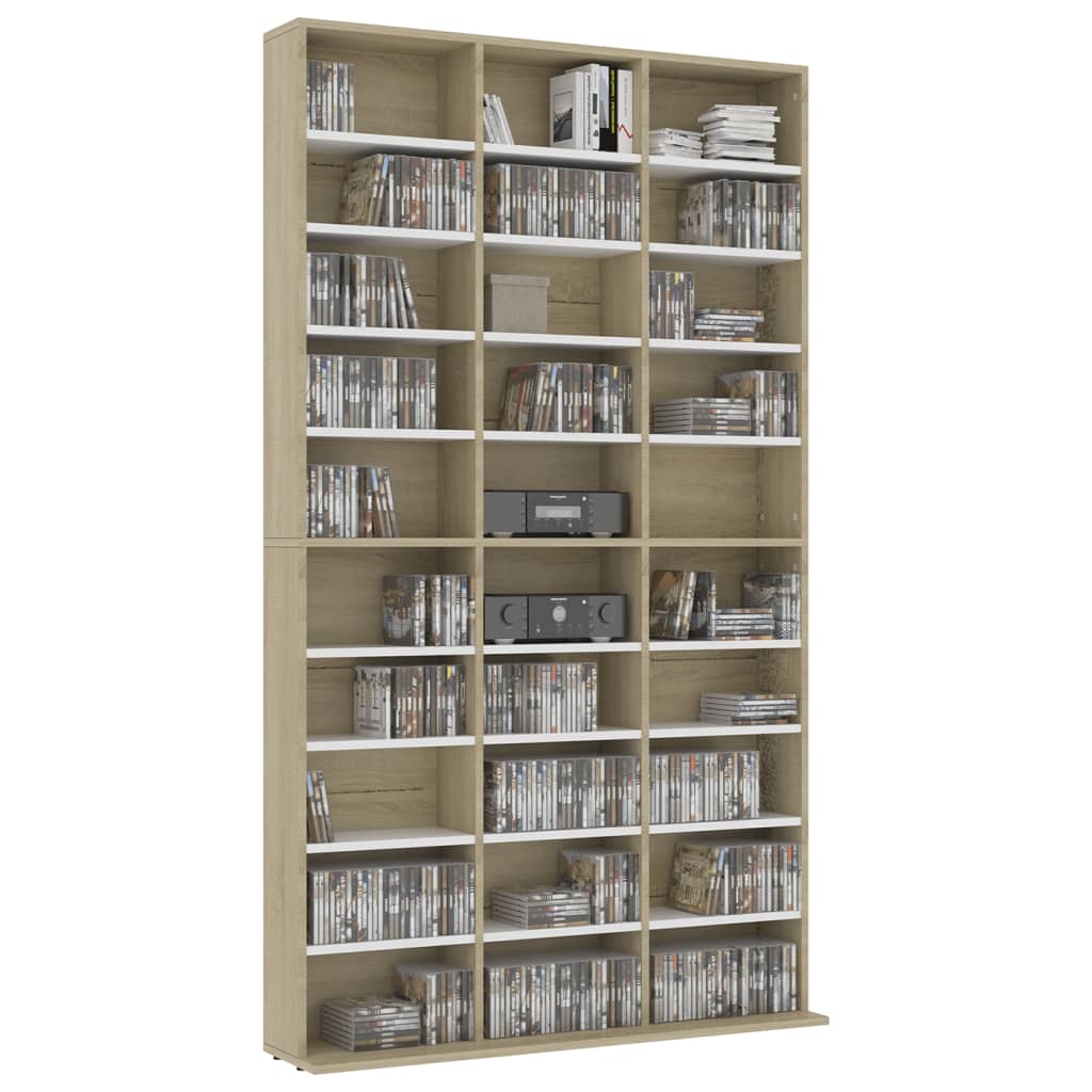 vidaXL CD Cabinet White and Sonoma Oak 102x16x177.5 cm Engineered Wood