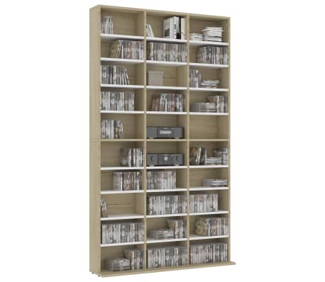 vidaXL CD Cabinet White and Sonoma Oak 40.2"x6.3"x69.9" Engineered Wood