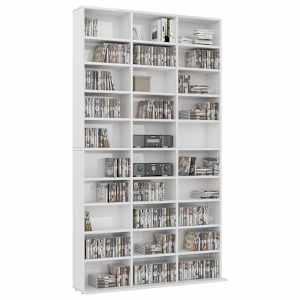vidaXL Armoire à CD Blanc brillant 102x16x177,5 cm Bois d'ingénierie