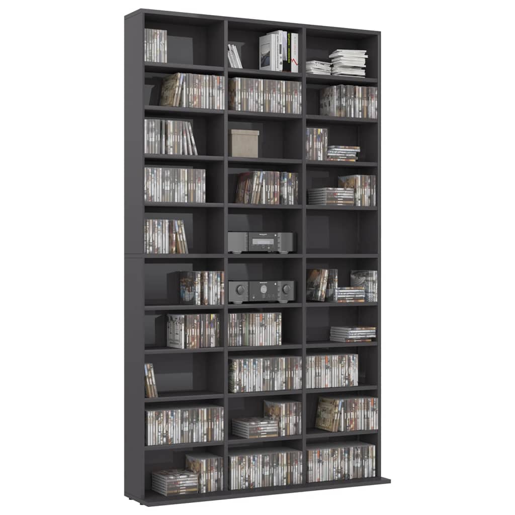 vidaXL Armoire à CD Gris brillant 102x16x177,5 cm Bois d'ingénierie