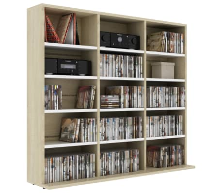 vidaXL CD Cabinet White and Sonoma Oak 102x23x89.5 cm Engineered Wood