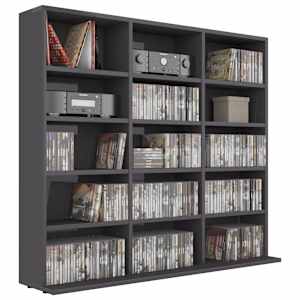 vidaXL Omarica za CD plo&scaron;če visok sijaj siva 100x23x89,5 cm iverna pl.