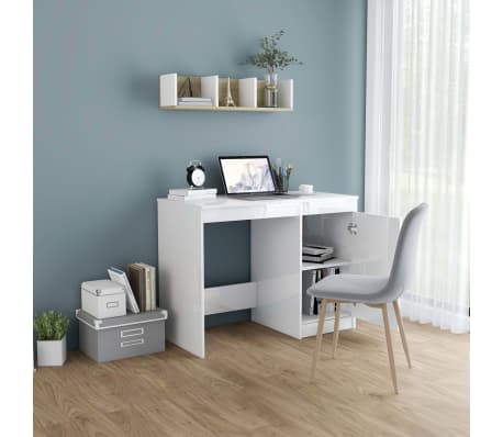 vidaXL Bureau Blanc brillant 100x50x76 cm Bois d&rsquo;ing&eacute;nierie
