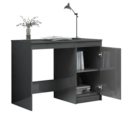 vidaXL Skrivebord h&oslash;yglans gr&aring; 100x50x76 cm sponplate