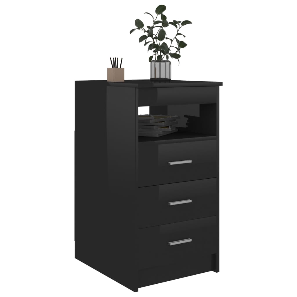 vidaXL Dulap cu sertare, negru extralucios, 40x50x76 cm, lemn compozit