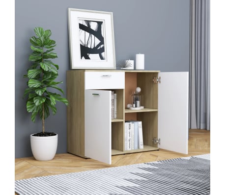 vidaXL &Scaron;oninė spintelė, balta/ąžuolo, 80x36x75cm, apdirbta mediena