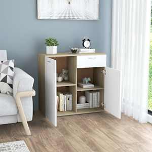 vidaXL &Scaron;oninė spintelė, balta ir ąžuolo, 80x36x75cm, apdirbta mediena