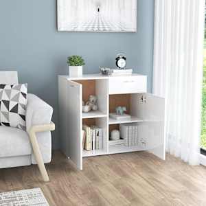 vidaXL &Scaron;oninė spintelė, baltos spalvos, 80x36x75cm, MDP, ypač blizgi