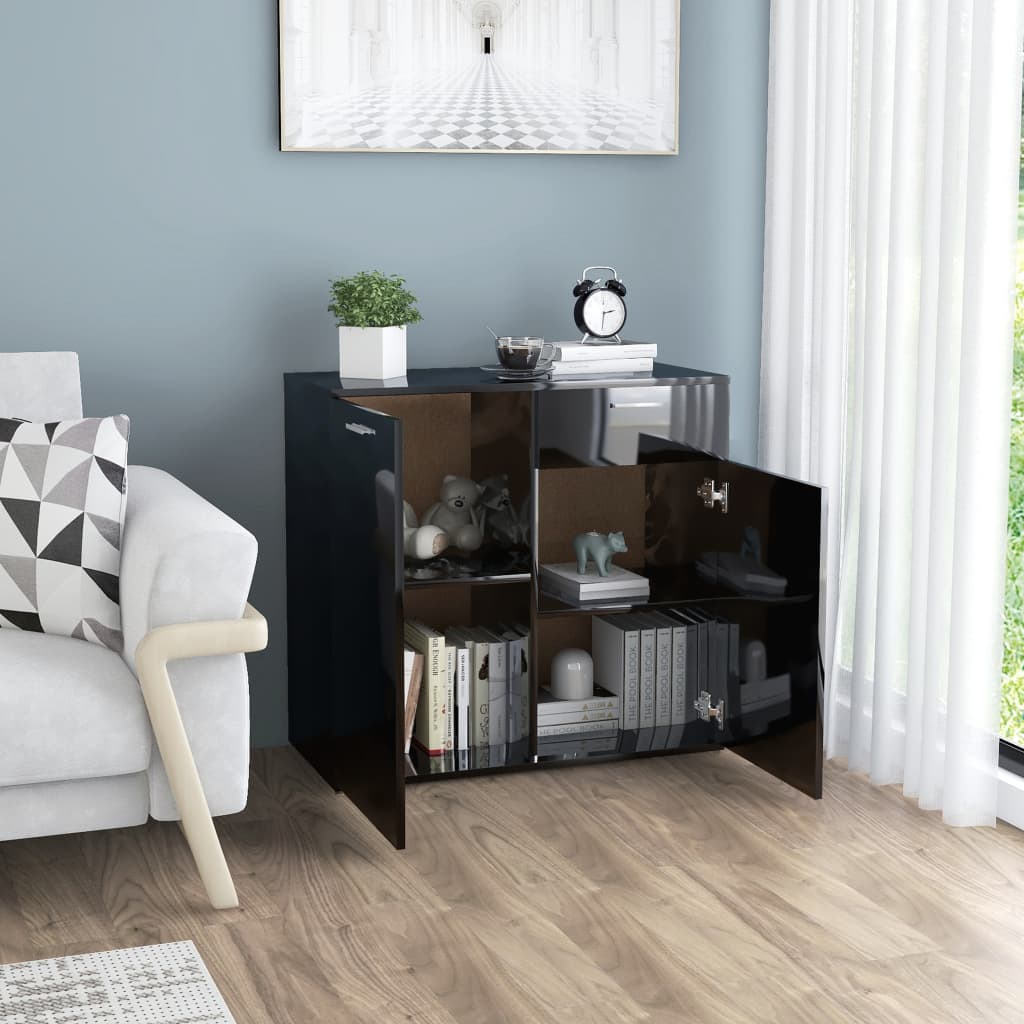 vidaXL Sideboard High Gloss Black 31.5"x14.2"x29.5" Engineered Wood