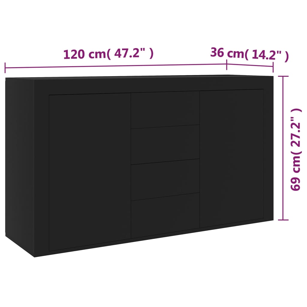 Příborník černý 120 x 36 x 69 cm dřevotříska