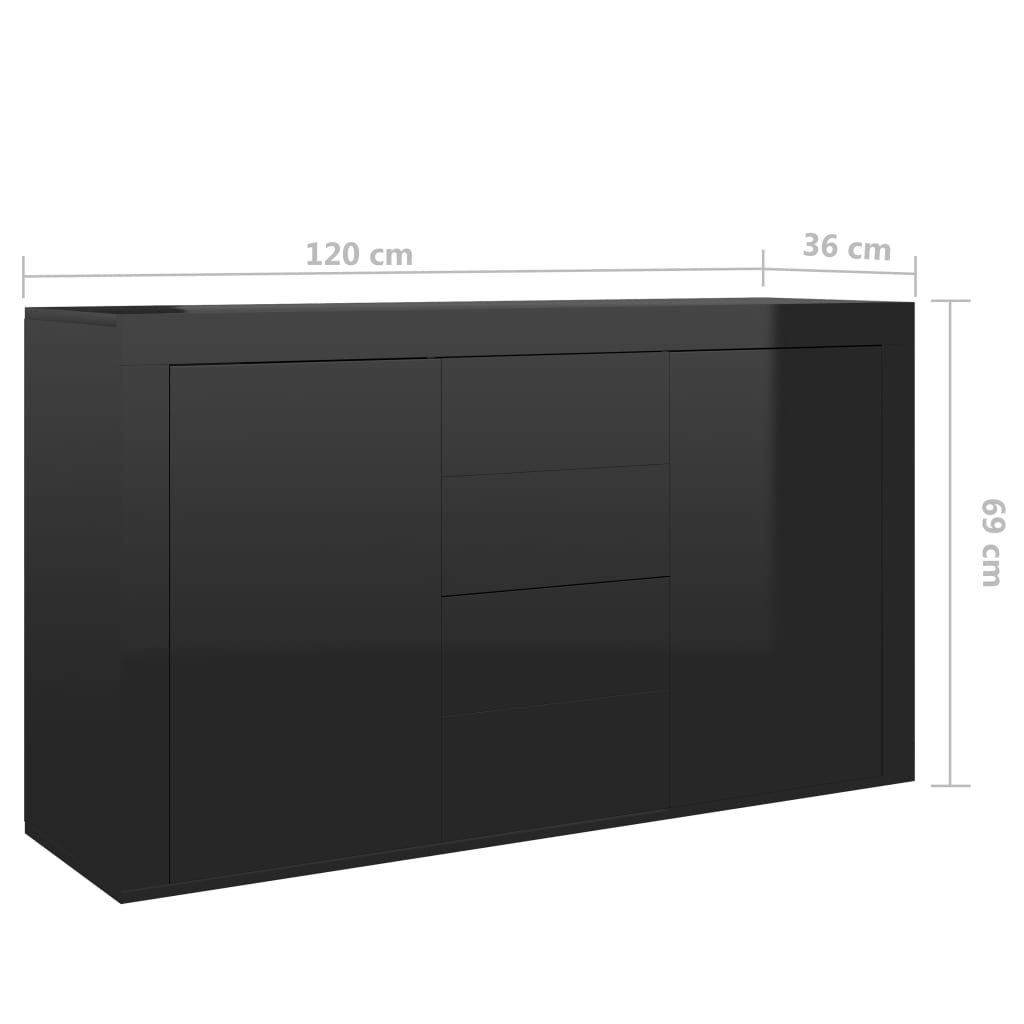Příborník černý s vysokým leskem 120 x 36 x 69 cm dřevotříska