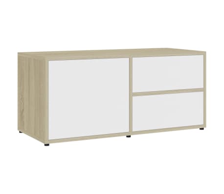 Vidaxl Tv Schrank Weiss Sonoma Eiche 80x34x36 Cm Spanplatte Vidaxl De