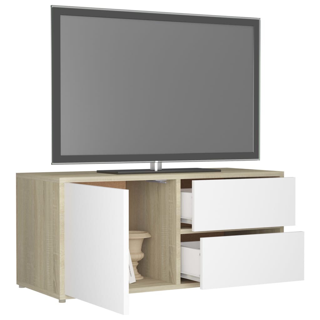 Meuble TV Blanc et chêne sonoma 80x34x36 cm Aggloméré | meublestv.fr 6