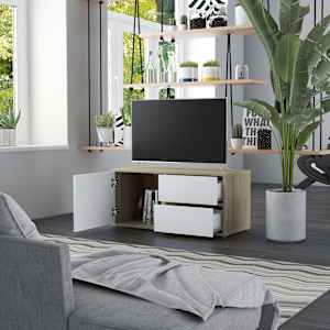 vidaXL TV-benk hvit og sonoma eik 80x34x36 cm konstruert tre