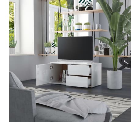 vidaXL Έπιπλο Τηλεόρασης Γυαλιστερό Λευκό 80x34x36 εκ. Επεξ. Ξύλο
