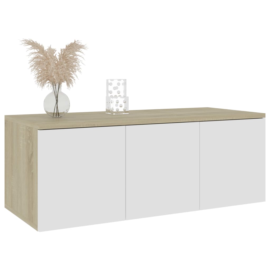 

vidaXL Tv-meubel 80x34x30 cm spaanplaat wit en sonoma eikenkleurig