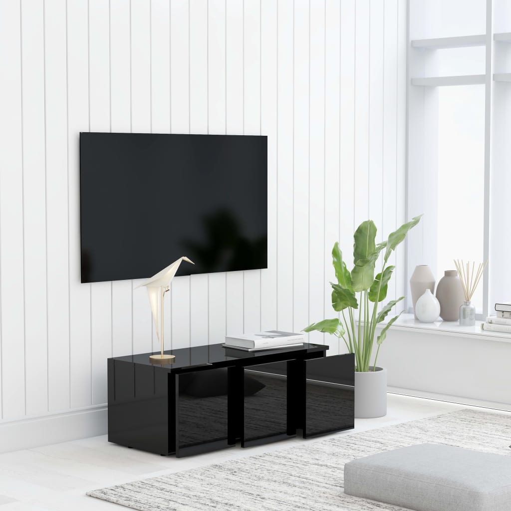 Meuble TV Noir brillant 80x34x30 cm Aggloméré | meublestv.fr 5
