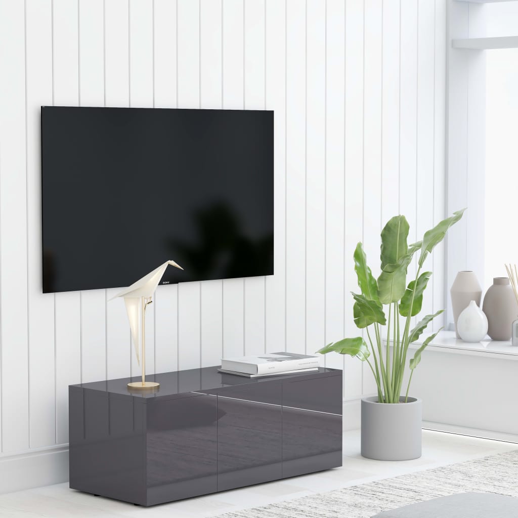 vidaXL Dulap TV, gri extralucios, 80x34x30 cm, lemn prelucrat