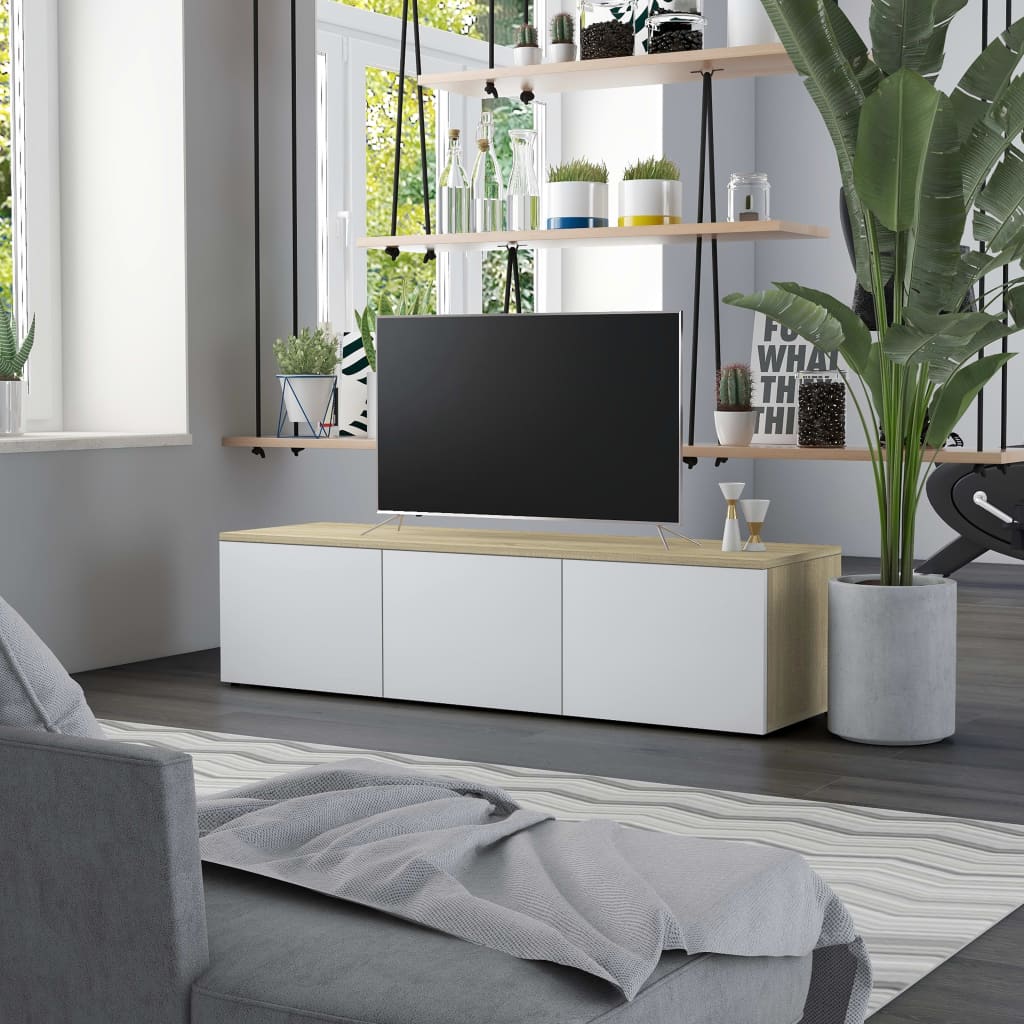 vidaXL Comodă TV, alb și stejar Sonoma, 120 x 34 x 30 cm, PAL de la vidaxl imagine noua