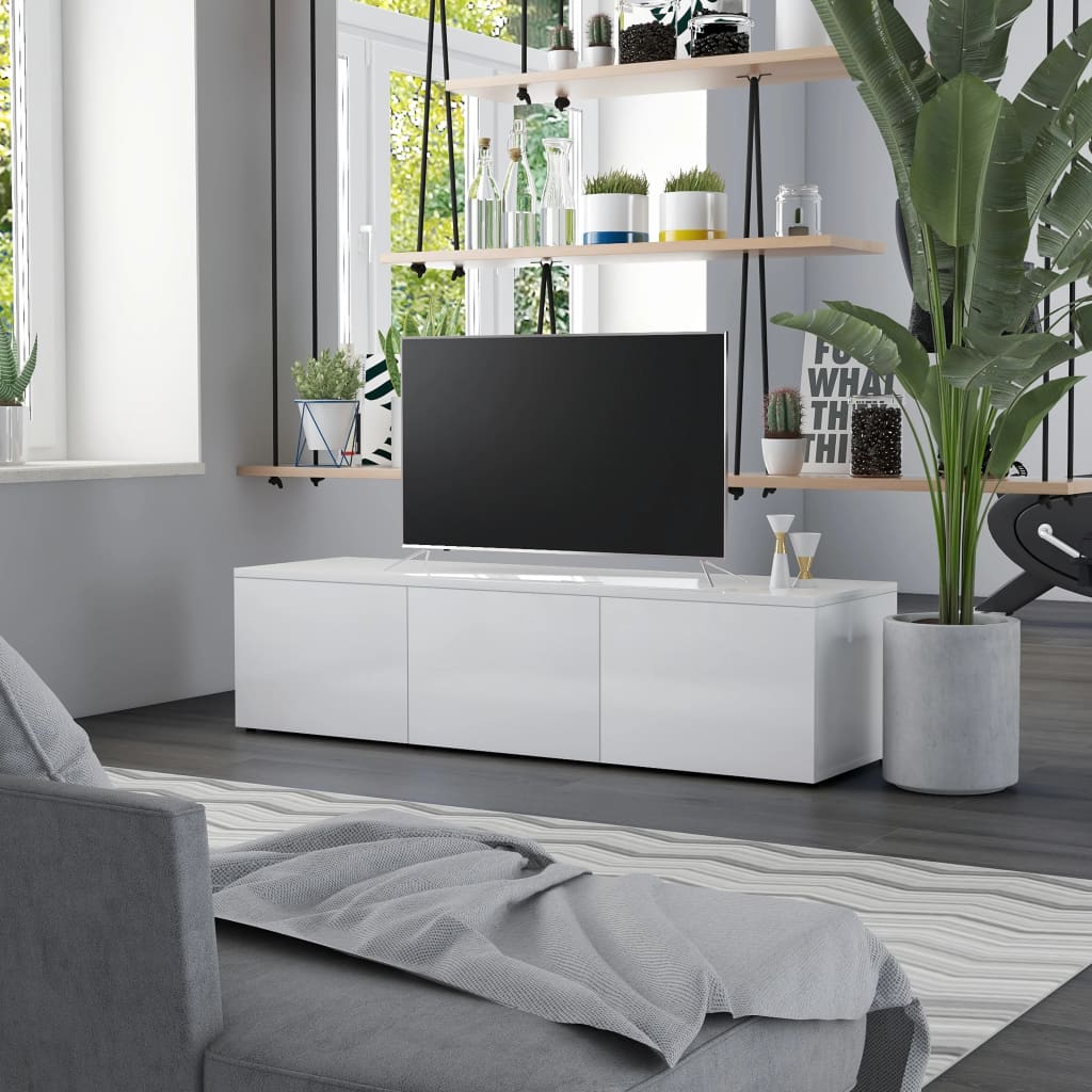 Meuble TV Blanc brillant 120x34x30 cm Aggloméré | meublestv.fr 2
