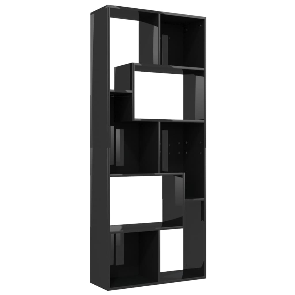 

vidaXL Book Cabinet High Gloss Black 26.4"x9.4"x63.4" Engineered Wood