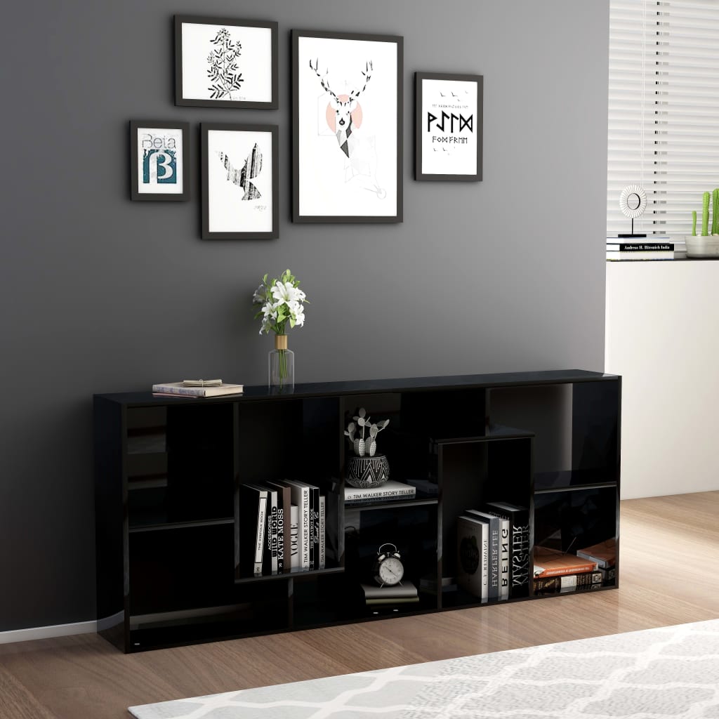 vidaXL Book Cabinet High Gloss Black 67x24x161 cm Engineered Wood
