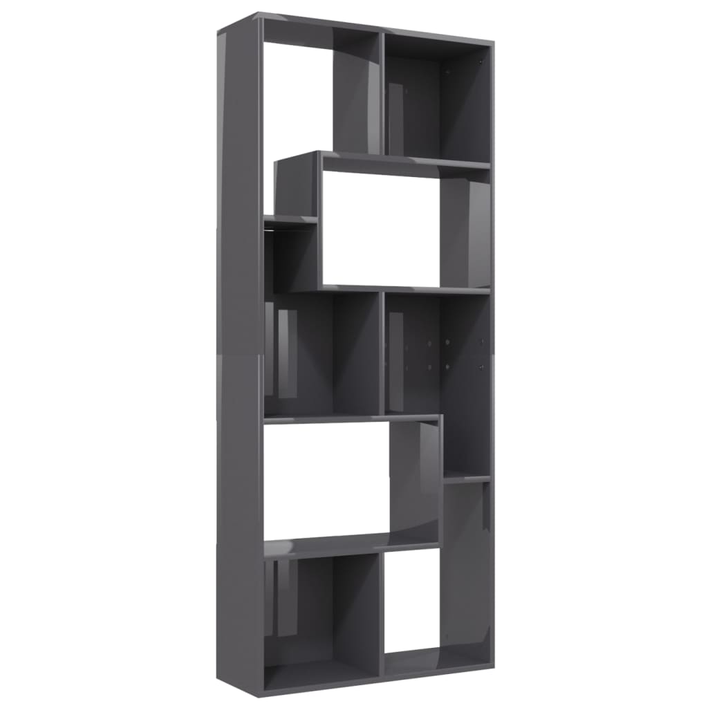

vidaXL Book Cabinet High Gloss Gray 26.4"x9.4"x63.4" Chipboard